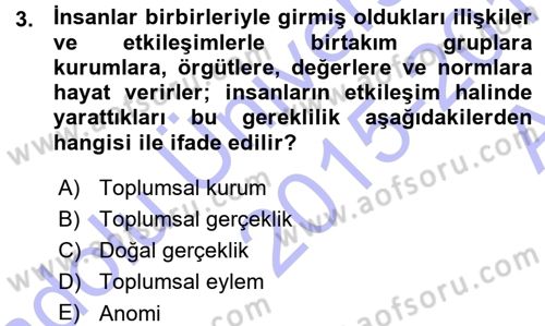 Hukuk Sosyolojisi Dersi Ara Sınavı Deneme Sınav Soruları 3. Soru