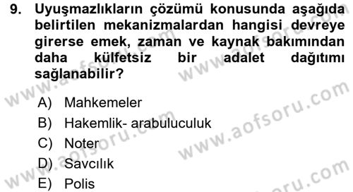 Hukuk Sosyolojisi Dersi Ara Sınavı Deneme Sınav Soruları 9. Soru