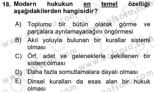 Hukuk Sosyolojisi Dersi 2015 - 2016 Yılı Tek Ders Sınav Soruları 18. Soru