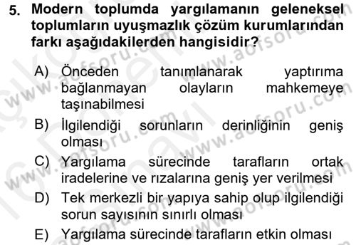 Hukuk Sosyolojisi Dersi 2015 - 2016 Yılı Tek Ders Sınav Soruları 5. Soru