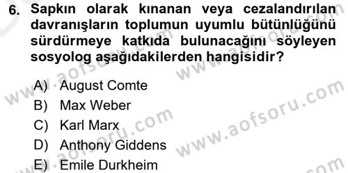 Hukuk Sosyolojisi Dersi 2015 - 2016 Yılı Tek Ders Sınav Soruları 6. Soru