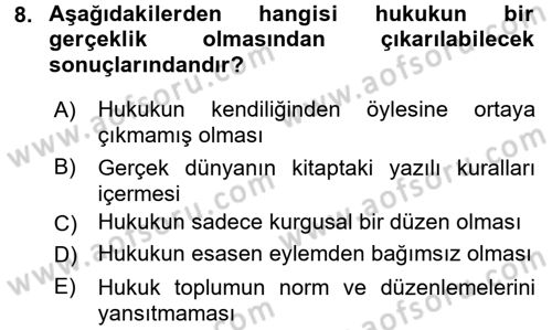 Hukuk Sosyolojisi Dersi 2015 - 2016 Yılı Tek Ders Sınav Soruları 8. Soru