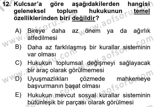 Hukuk Sosyolojisi Dersi 2016 - 2017 Yılı 3 Ders Sınav Soruları 12. Soru
