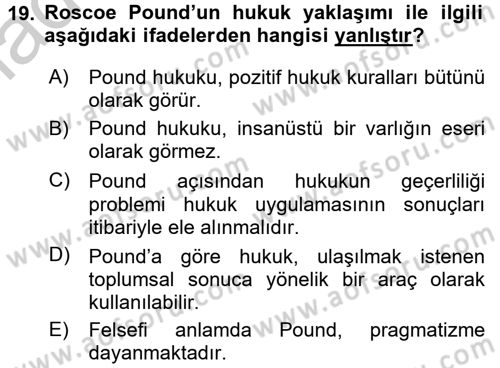 Hukuk Sosyolojisi Dersi 2016 - 2017 Yılı 3 Ders Sınav Soruları 19. Soru