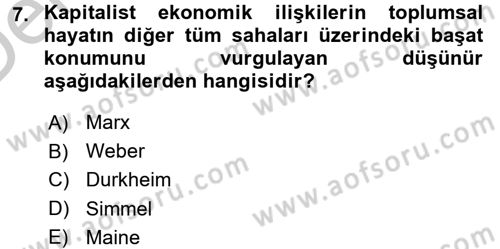 Hukuk Sosyolojisi Dersi 2016 - 2017 Yılı 3 Ders Sınav Soruları 7. Soru