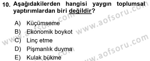 Hukuk Sosyolojisi Dersi 2016 - 2017 Yılı (Vize) Ara Sınav Soruları 10. Soru