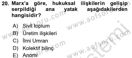 Hukuk Sosyolojisi Dersi 2016 - 2017 Yılı (Vize) Ara Sınav Soruları 20. Soru
