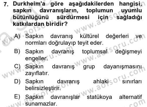 Hukuk Sosyolojisi Dersi 2016 - 2017 Yılı (Vize) Ara Sınav Soruları 7. Soru