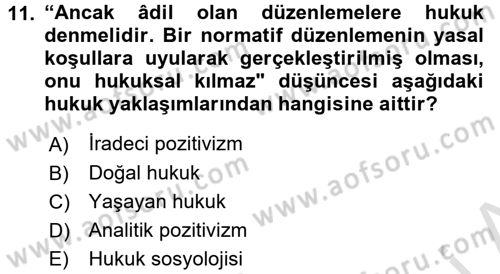 Hukuk Sosyolojisi Dersi 2017 - 2018 Yılı (Vize) Ara Sınav Soruları 11. Soru