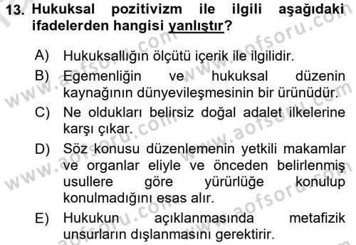 Hukuk Sosyolojisi Dersi 2017 - 2018 Yılı (Vize) Ara Sınav Soruları 13. Soru