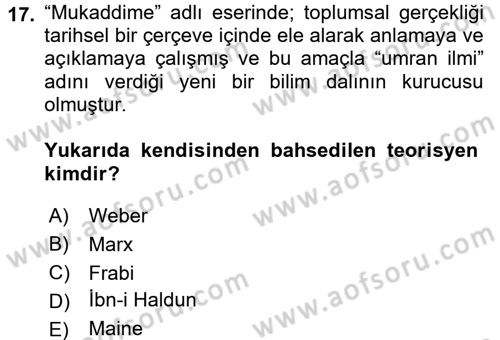 Hukuk Sosyolojisi Dersi Ara Sınavı Deneme Sınav Soruları 17. Soru
