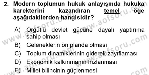 Hukuk Sosyolojisi Dersi Ara Sınavı Deneme Sınav Soruları 2. Soru