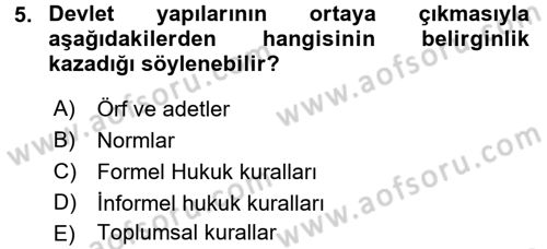 Hukuk Sosyolojisi Dersi Ara Sınavı Deneme Sınav Soruları 5. Soru