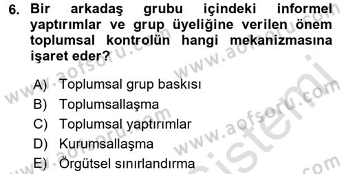 Hukuk Sosyolojisi Dersi Ara Sınavı Deneme Sınav Soruları 6. Soru