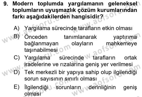 Hukuk Sosyolojisi Dersi Ara Sınavı Deneme Sınav Soruları 9. Soru