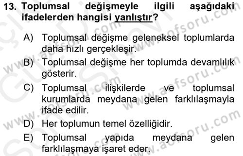 Hukuk Sosyolojisi Dersi 2017 - 2018 Yılı (Final) Dönem Sonu Sınav Soruları 13. Soru