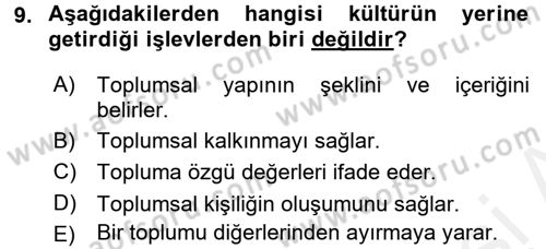 Hukuk Sosyolojisi Dersi 2017 - 2018 Yılı (Final) Dönem Sonu Sınav Soruları 9. Soru