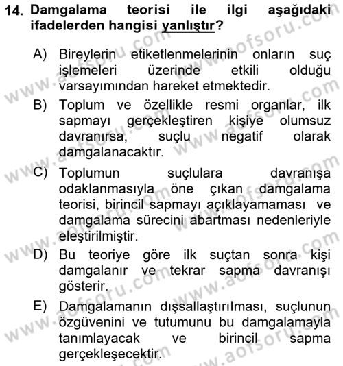 Hukuk Sosyolojisi Dersi 2018 - 2019 Yılı 3 Ders Sınav Soruları 14. Soru