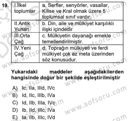 Hukuk Sosyolojisi Dersi 2018 - 2019 Yılı 3 Ders Sınav Soruları 19. Soru