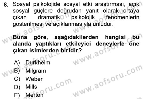 Hukuk Sosyolojisi Dersi 2018 - 2019 Yılı 3 Ders Sınav Soruları 8. Soru