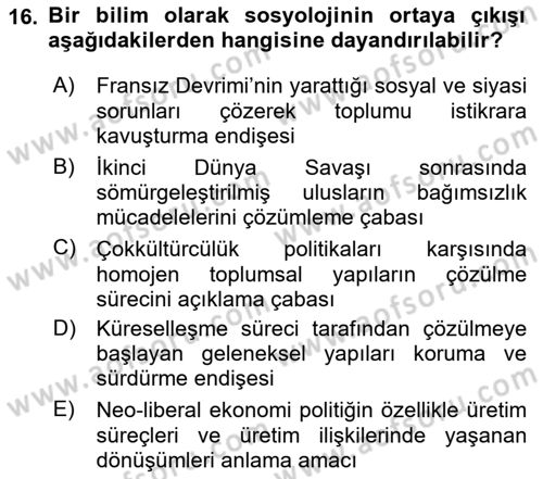 Hukuk Sosyolojisi Dersi Ara Sınavı Deneme Sınav Soruları 16. Soru