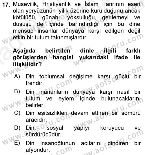 Hukuk Sosyolojisi Dersi Ara Sınavı Deneme Sınav Soruları 17. Soru