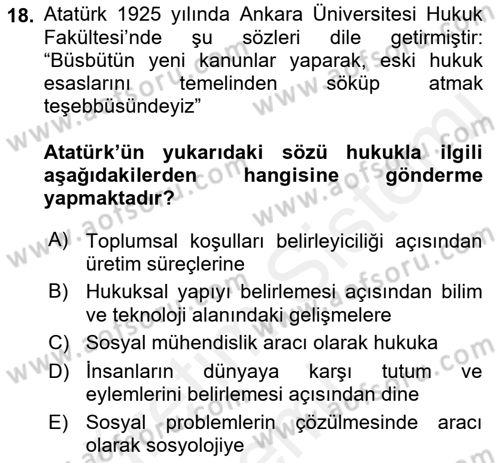 Hukuk Sosyolojisi Dersi Ara Sınavı Deneme Sınav Soruları 18. Soru