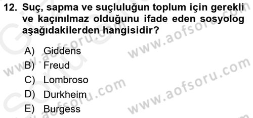 Hukuk Sosyolojisi Dersi 2018 - 2019 Yılı (Final) Dönem Sonu Sınav Soruları 12. Soru