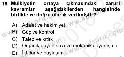 Hukuk Sosyolojisi Dersi 2018 - 2019 Yılı (Final) Dönem Sonu Sınav Soruları 16. Soru