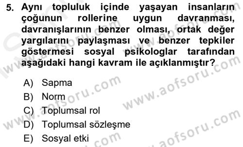 Hukuk Sosyolojisi Dersi 2018 - 2019 Yılı (Final) Dönem Sonu Sınav Soruları 5. Soru