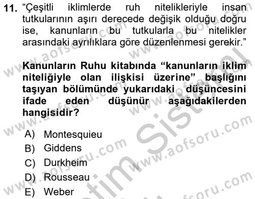 Hukuk Sosyolojisi Dersi 2018 - 2019 Yılı Yaz Okulu Sınav Soruları 11. Soru