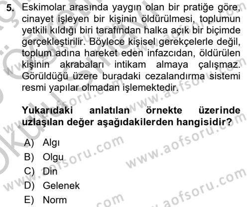 Hukuk Sosyolojisi Dersi 2018 - 2019 Yılı Yaz Okulu Sınav Soruları 5. Soru