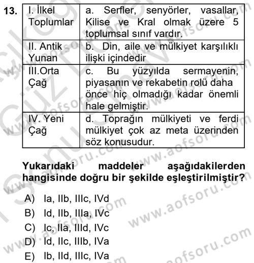 Hukuk Sosyolojisi Dersi 2019 - 2020 Yılı (Final) Dönem Sonu Sınav Soruları 13. Soru