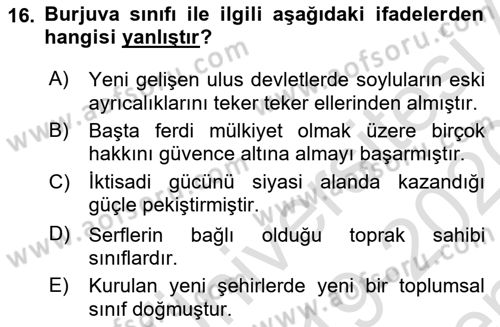 Hukuk Sosyolojisi Dersi 2019 - 2020 Yılı (Final) Dönem Sonu Sınav Soruları 16. Soru