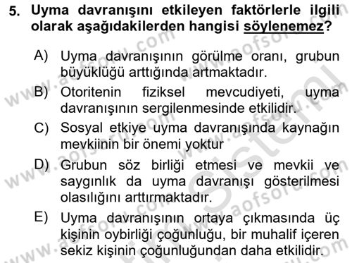 Hukuk Sosyolojisi Dersi 2019 - 2020 Yılı (Final) Dönem Sonu Sınav Soruları 5. Soru