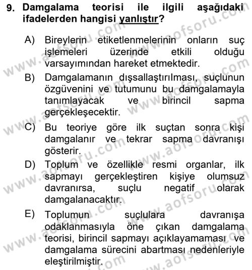 Hukuk Sosyolojisi Dersi 2019 - 2020 Yılı (Final) Dönem Sonu Sınav Soruları 9. Soru