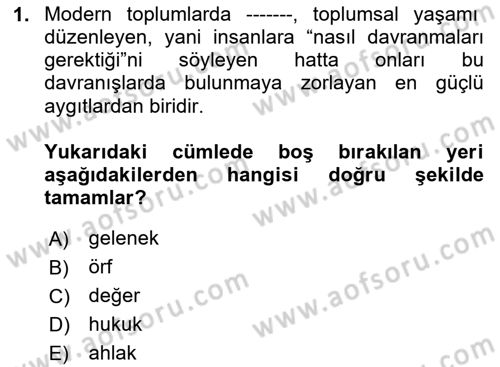 Hukuk Sosyolojisi Dersi 2020 - 2021 Yılı Yaz Okulu Sınav Soruları 1. Soru
