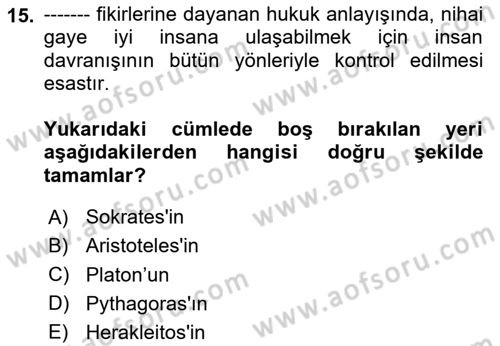 Hukuk Sosyolojisi Dersi 2020 - 2021 Yılı Yaz Okulu Sınav Soruları 15. Soru