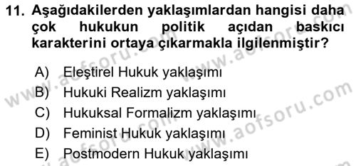 Hukuk Sosyolojisi Dersi 2021 - 2022 Yılı (Vize) Ara Sınav Soruları 11. Soru