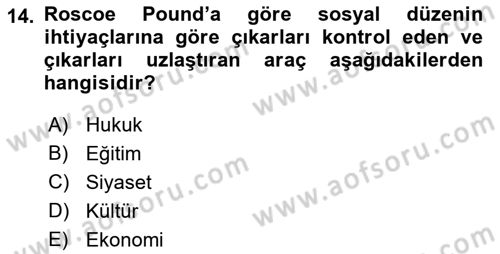 Hukuk Sosyolojisi Dersi 2021 - 2022 Yılı (Vize) Ara Sınav Soruları 14. Soru