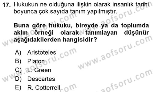 Hukuk Sosyolojisi Dersi 2021 - 2022 Yılı (Vize) Ara Sınav Soruları 17. Soru