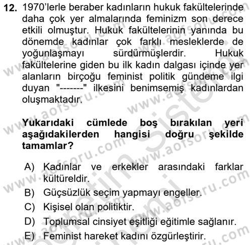 Hukuk Sosyolojisi Dersi 2021 - 2022 Yılı (Final) Dönem Sonu Sınav Soruları 12. Soru
