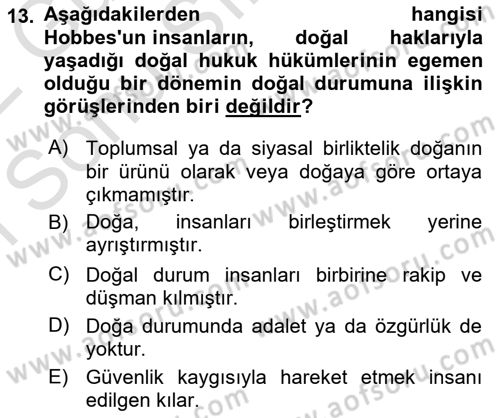 Hukuk Sosyolojisi Dersi 2021 - 2022 Yılı (Final) Dönem Sonu Sınav Soruları 13. Soru
