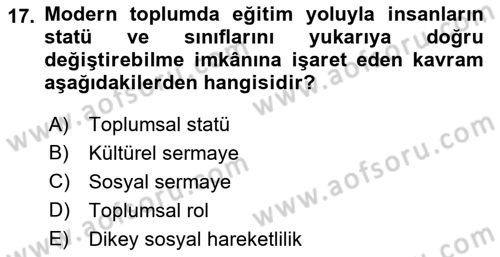 Hukuk Sosyolojisi Dersi 2021 - 2022 Yılı (Final) Dönem Sonu Sınav Soruları 17. Soru