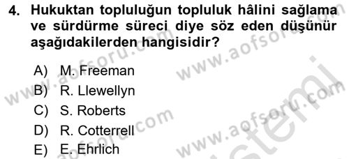Hukuk Sosyolojisi Dersi 2021 - 2022 Yılı (Final) Dönem Sonu Sınav Soruları 4. Soru