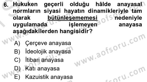 Hukuk Sosyolojisi Dersi 2021 - 2022 Yılı (Final) Dönem Sonu Sınav Soruları 6. Soru