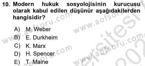 Hukuk Sosyolojisi Dersi 2021 - 2022 Yılı Yaz Okulu Sınav Soruları 10. Soru