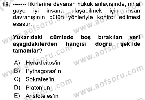 Hukuk Sosyolojisi Dersi 2021 - 2022 Yılı Yaz Okulu Sınav Soruları 18. Soru