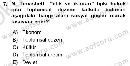 Hukuk Sosyolojisi Dersi 2021 - 2022 Yılı Yaz Okulu Sınav Soruları 7. Soru