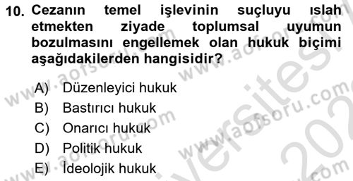 Hukuk Sosyolojisi Dersi 2022 - 2023 Yılı (Vize) Ara Sınav Soruları 10. Soru